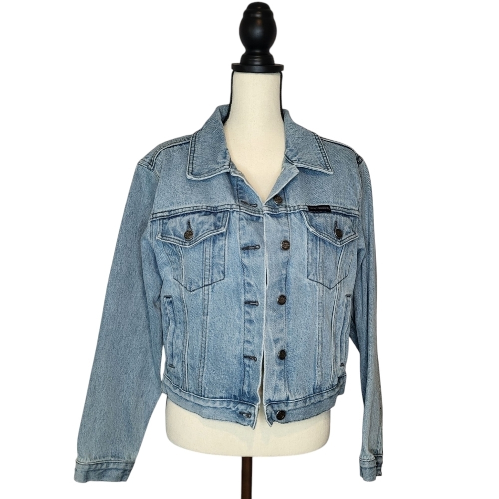 Harley-Davidson Jacket Light Wash Denim  Embroidered Logo Classic Style Size M - Picture 2 of 10